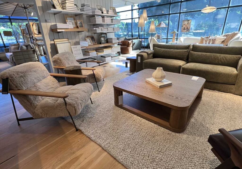 arhaus vs crate and barrel earthy neutral living room
