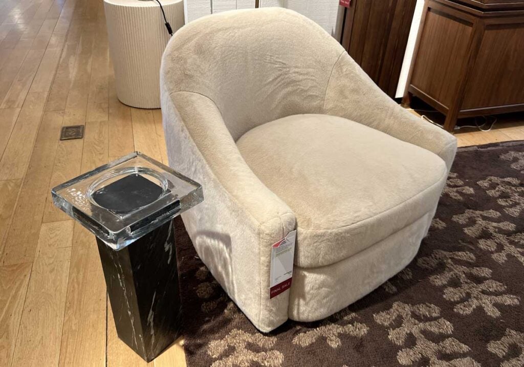 crate and barrel fur accent chair