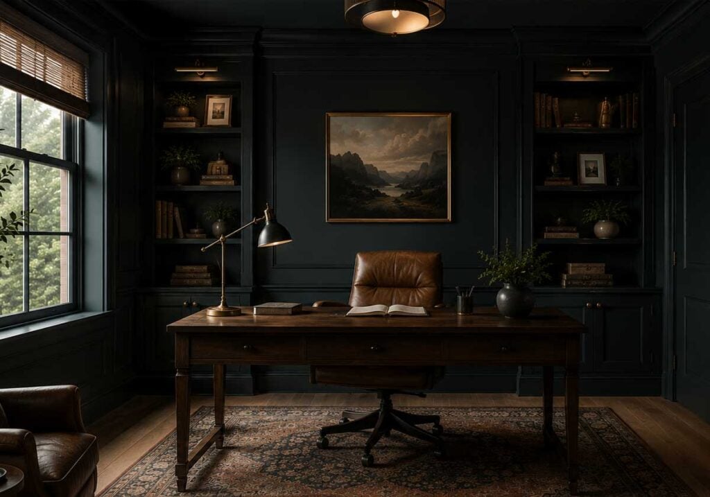 dark color drenched office