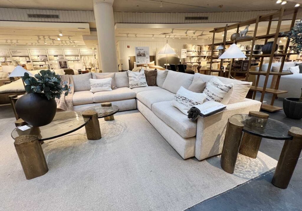 neutral living room with glass tables