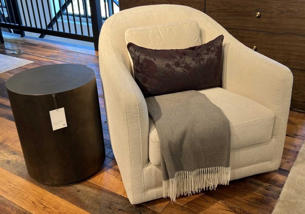 swivel chair with throw blanket arhaus vs crate and barrel