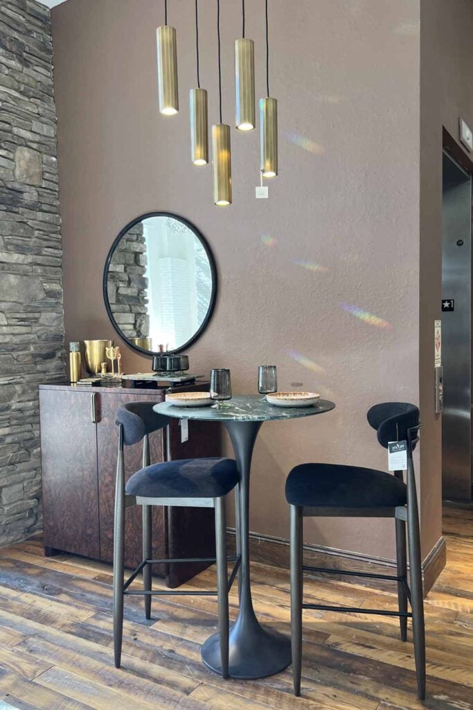arhaus table and bar stools